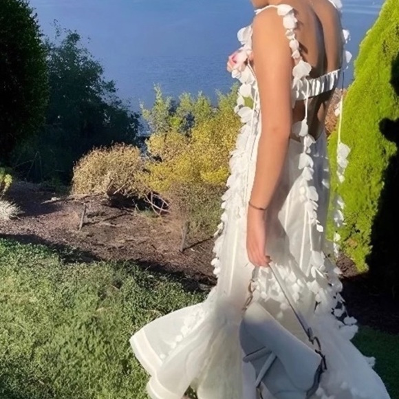 Botanics & Petals Luxury Maxi Dress In Summer White+Gold Droplets+Drop Petals - Picture 13 of 16